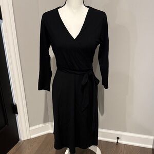 Ibex Classic Black Wrap Dress M 100% Wool